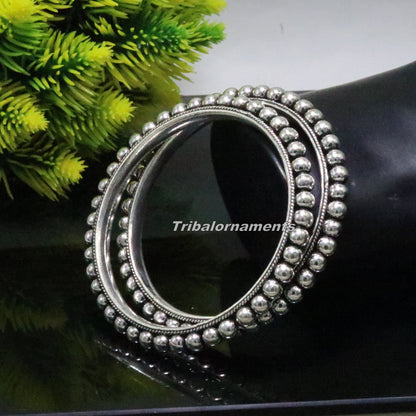 925 sterling silver amazing silver beaded bangle bracelet, excellent custom made oxidized personalized bangle jewelry for belly dance ba54 - TRIBAL ORNAMENTS