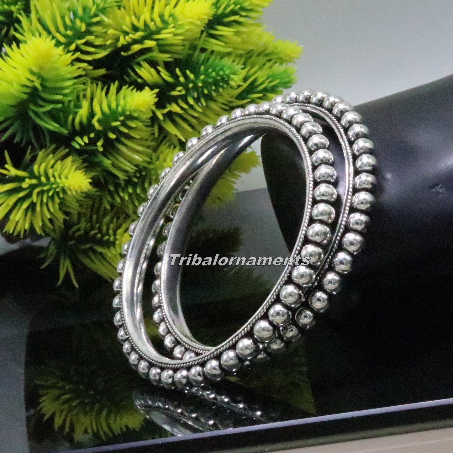 925 sterling silver amazing silver beaded bangle bracelet, excellent custom made oxidized personalized bangle jewelry for belly dance ba54 - TRIBAL ORNAMENTS