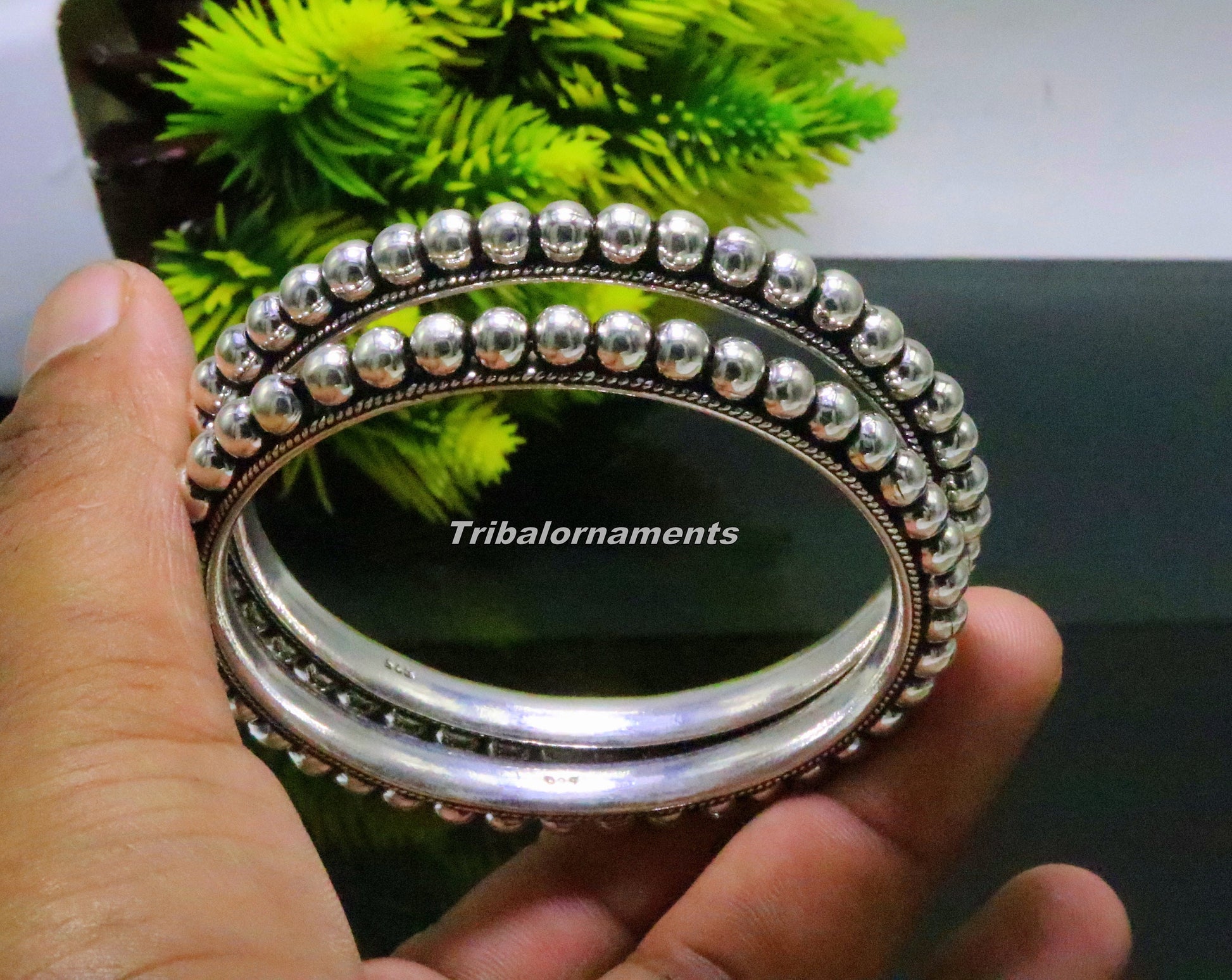 925 sterling silver amazing silver beaded bangle bracelet, excellent custom made oxidized personalized bangle jewelry for belly dance ba54 - TRIBAL ORNAMENTS