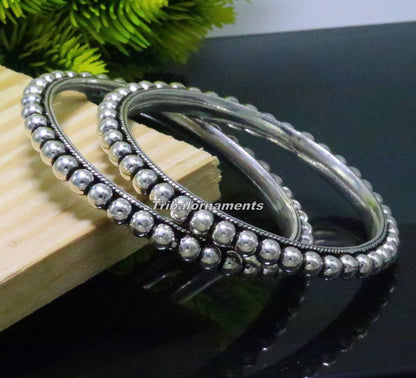 925 sterling silver amazing silver beaded bangle bracelet, excellent custom made oxidized personalized bangle jewelry for belly dance ba54 - TRIBAL ORNAMENTS