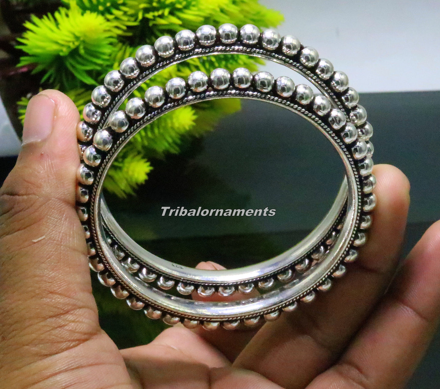 925 sterling silver amazing silver beaded bangle bracelet, excellent custom made oxidized personalized bangle jewelry for belly dance ba54 - TRIBAL ORNAMENTS