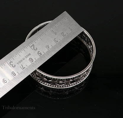 Sterling silver bangle bracelet with waved tiny ball design, custom tribal jewelry, perfect for brides and ethnic gifting.