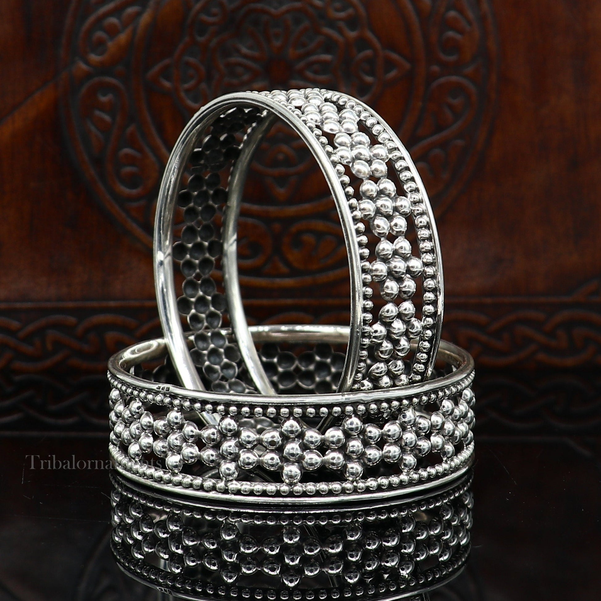 925 sterling silver flower design unique style handmade bangle bracelet , best brides collection wedding jewelry from india ba126 - TRIBAL ORNAMENTS