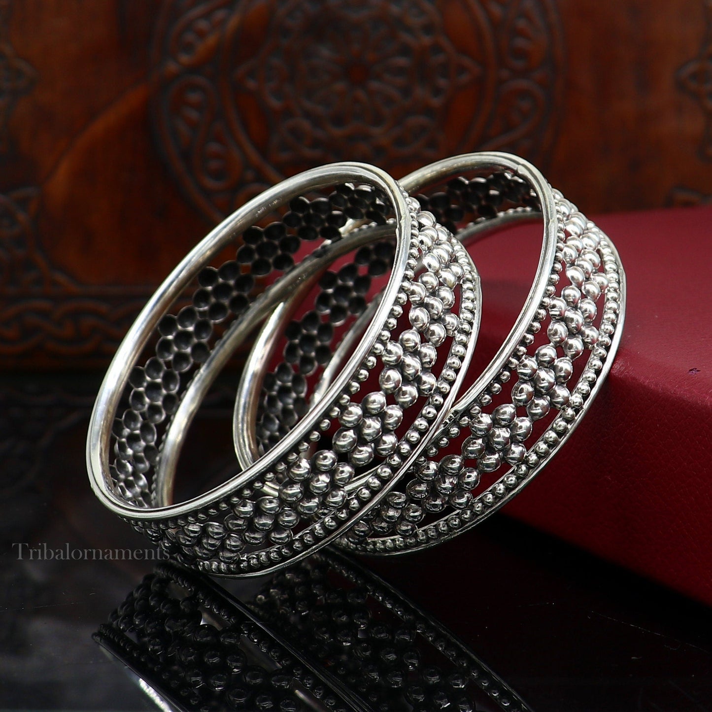 925 sterling silver flower design unique style handmade bangle bracelet , best brides collection wedding jewelry from india ba126 - TRIBAL ORNAMENTS