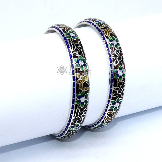 925 Sterling silver handmade amazing meenakari (color enamel )bangle bracelet floral design Cultral trendy style jewelry from india nba358 - TRIBAL ORNAMENTS