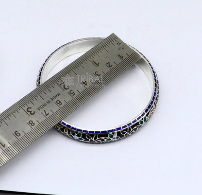925 Sterling silver Meenakari floral bangle bracelet with colorful enamel, tribal design, handmade Indian jewelry by TRIBAL ORNAMENTS