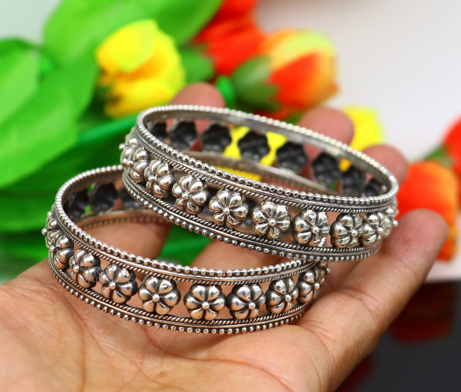 925 sterling silver handmade Gorgeous Vintage floral design bangle bracelet tribal ethnic jewelry best bride gifting jewelry nba311 - TRIBAL ORNAMENTS