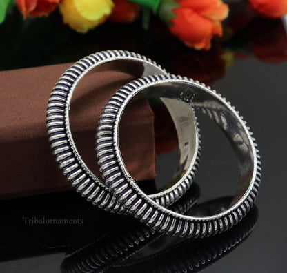 Sterling silver handmade Indian traditional vintage bangle bracelet with intricate tribal design, stylish bridal jewelry by TRIBAL ORNAMENTS