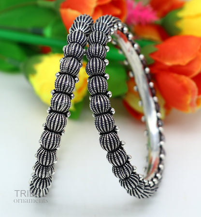Sterling silver vintage tribal bangle bracelet with intricate design, handmade Indian jewelry, stylish bridal kada by TRIBAL ORNAMENTS.