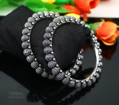Sterling silver handmade Indian vintage tribal bangle bracelet with intricate design, stylish bridal jewelry from TRIBAL ORNAMENTS.
