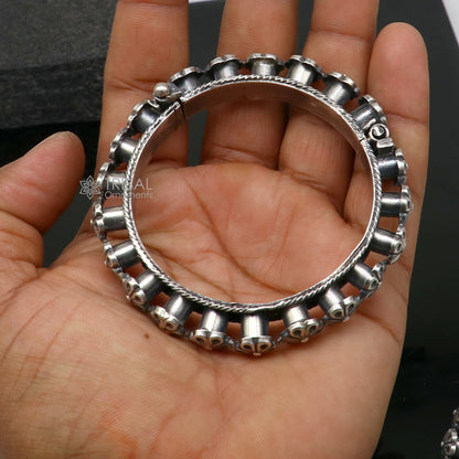 925 sterling silver tribal floral bangle bracelet by TRIBAL ORNAMENTS, featuring intricate tribal design for brides and special occasions.