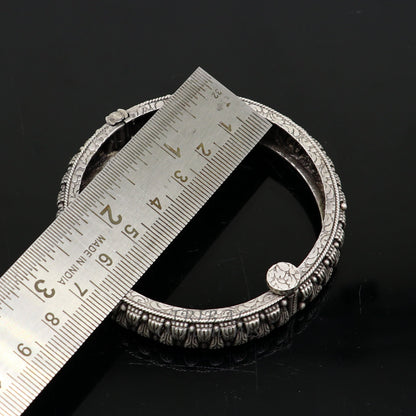 Sterling silver vintage tribal bangle bracelet with ethnic design by TRIBAL ORNAMENTS, showcasing intricate tribal jewelry craftsmanship.