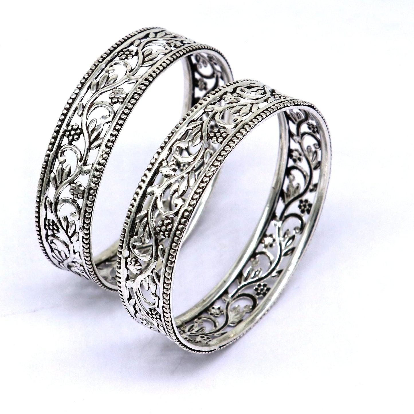 925 sterling silver amazing Wide floral design customized bangle bracelet kada, best brides gifting ethnic stylish functional jewelry nba393 - TRIBAL ORNAMENTS