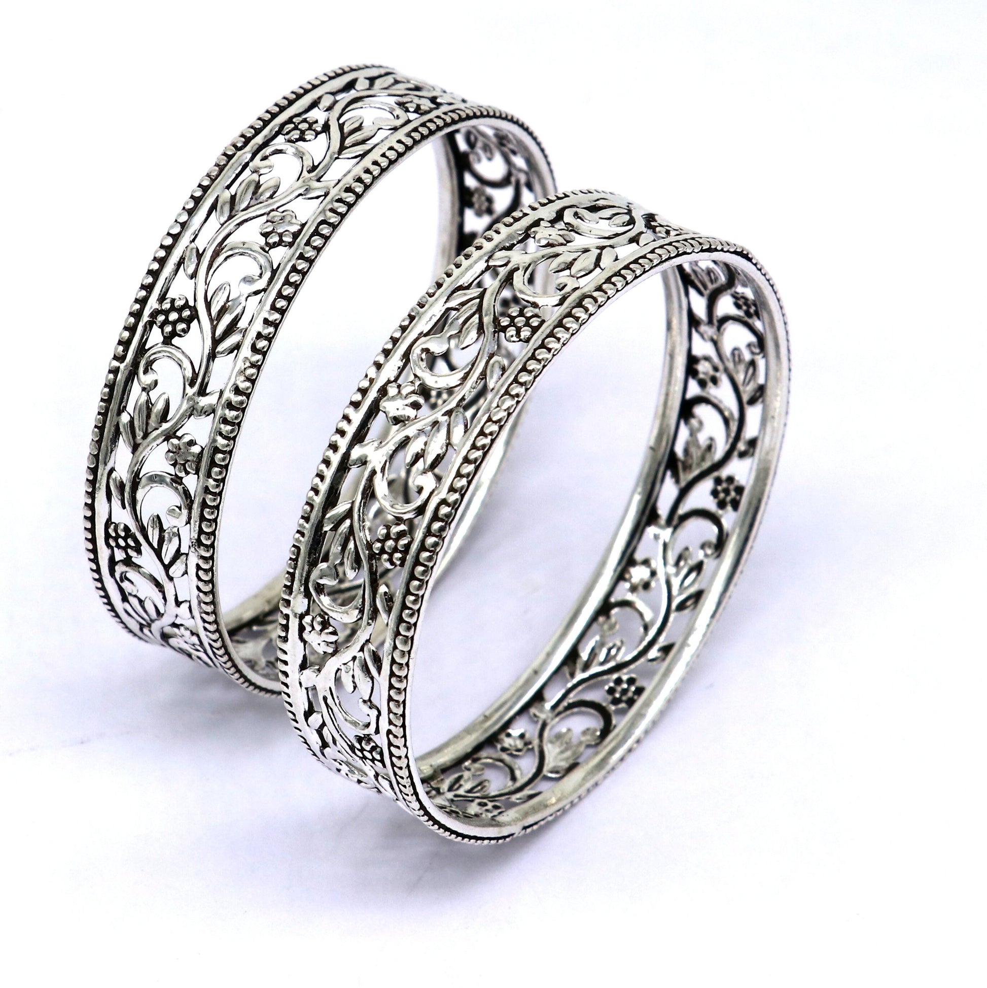 925 sterling silver amazing Wide floral design customized bangle bracelet kada, best brides gifting ethnic stylish functional jewelry nba393 - TRIBAL ORNAMENTS