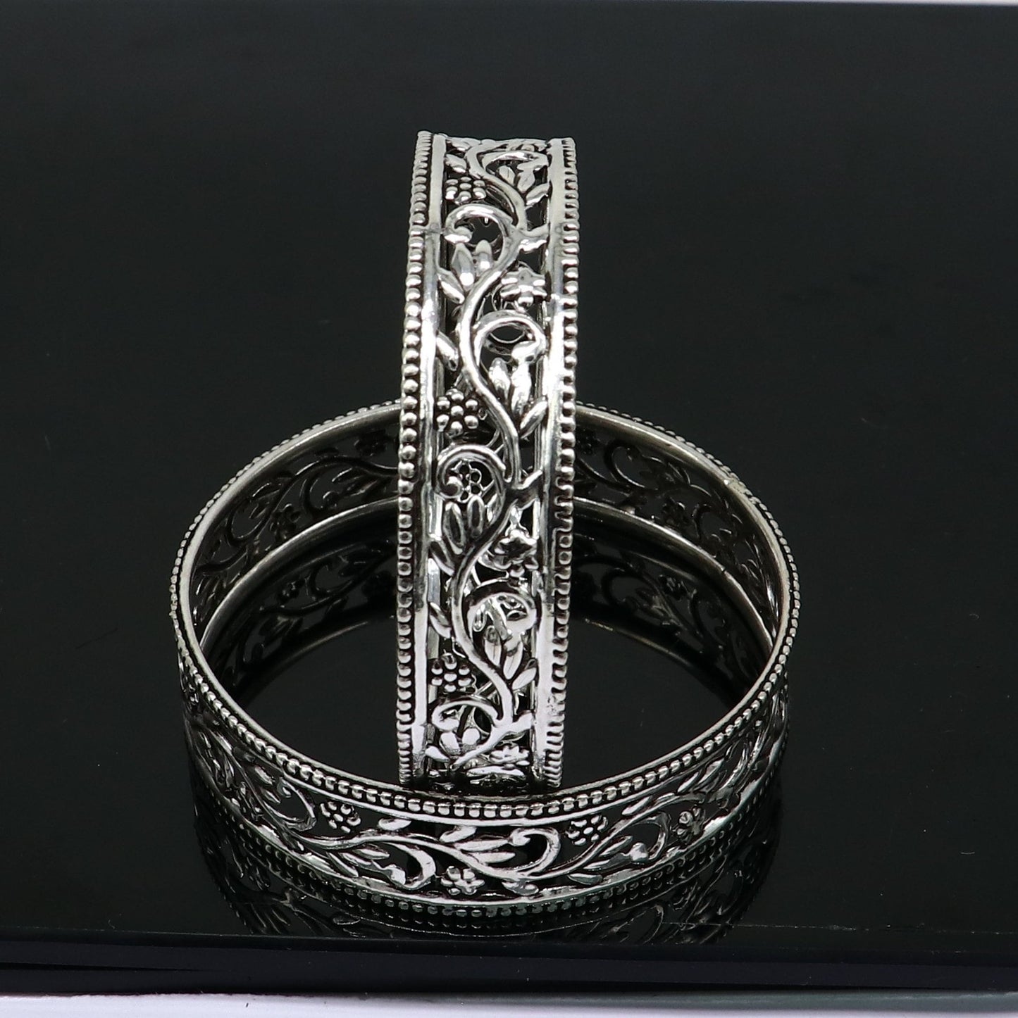 925 sterling silver amazing Wide floral design customized bangle bracelet kada, best brides gifting ethnic stylish functional jewelry nba393 - TRIBAL ORNAMENTS