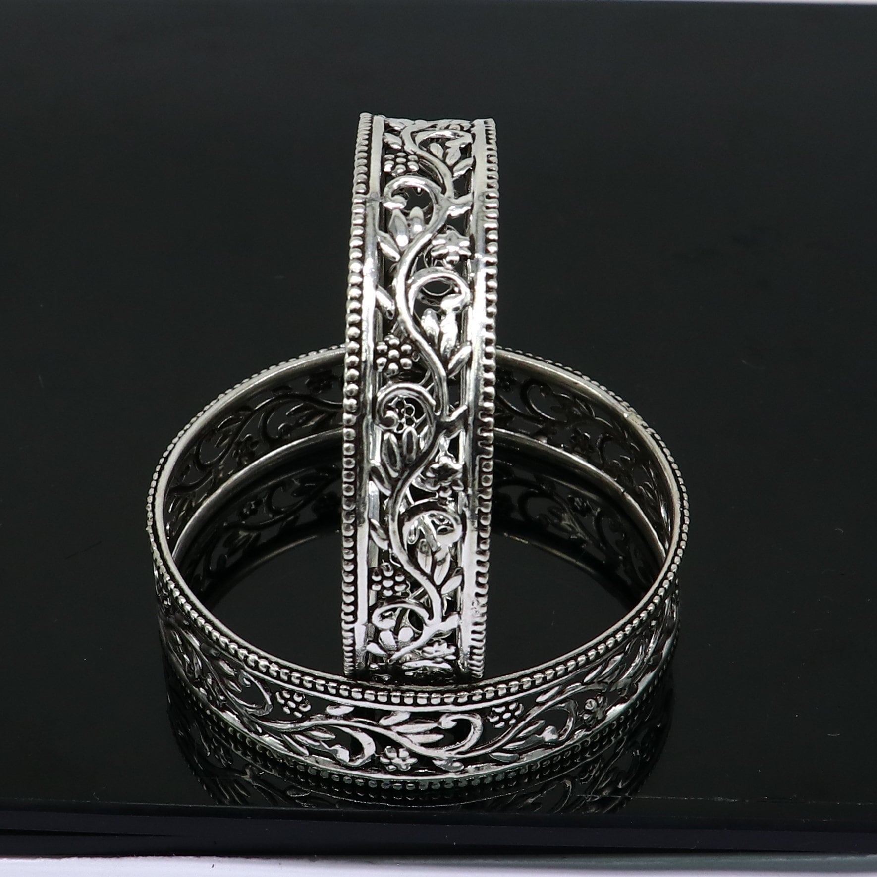 925 sterling silver amazing Wide floral design customized bangle bracelet kada, best brides gifting ethnic stylish functional jewelry nba393 - TRIBAL ORNAMENTS