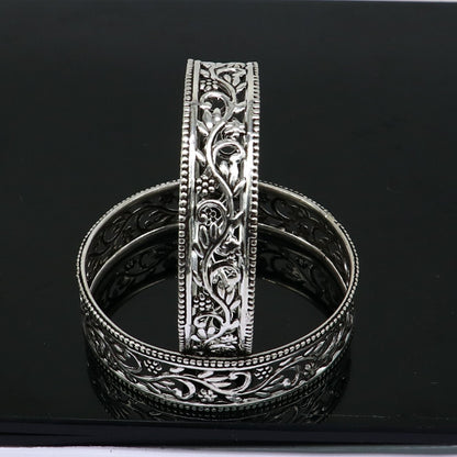 925 sterling silver wide floral bangle bracelet by TRIBAL ORNAMENTS featuring ethnic stylish customized jewelry design.