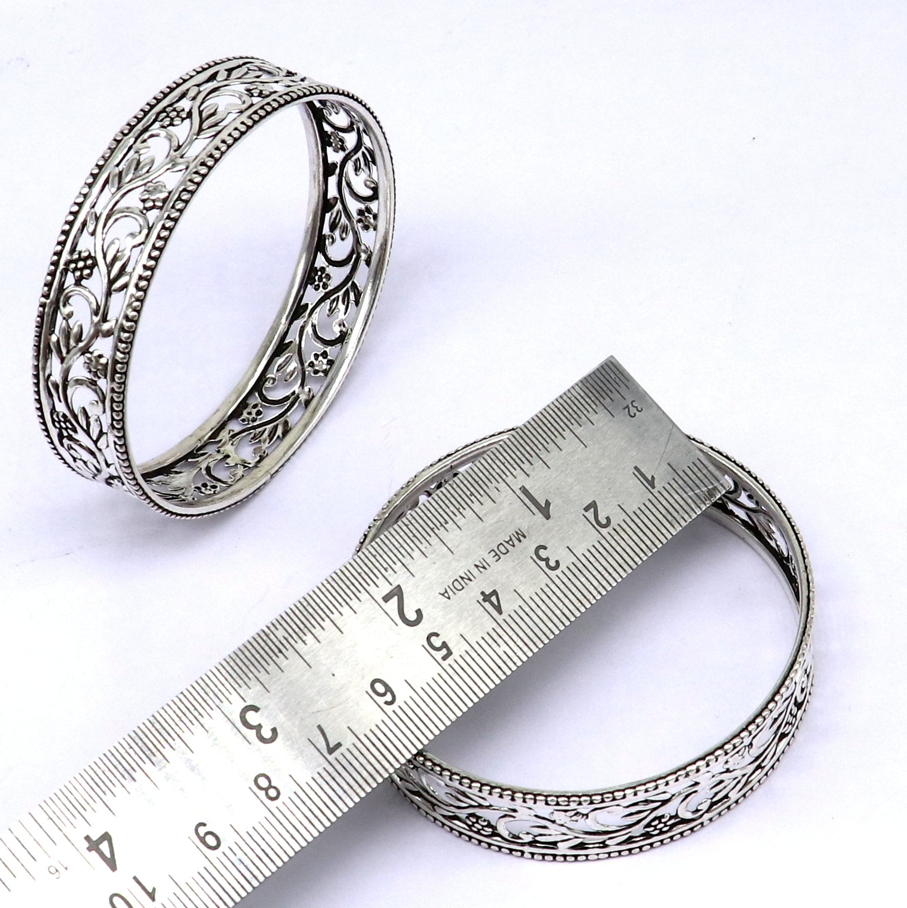 925 sterling silver Wide floral design customized bangle bracelet