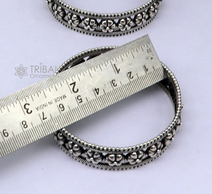 Sterling silver flower design bangle bracelet from Tribal Ornaments, handmade wedding jewelry for brides, unique Indian wedding accessory