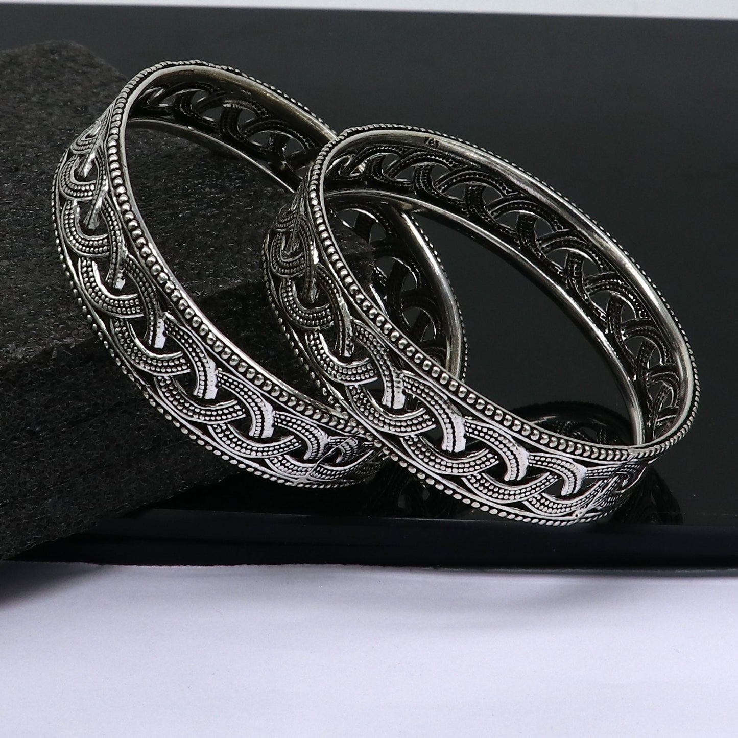 Floral style 925 sterling silver amazing customized bangle bracelet kada , best brides gifting ethnic stylish tribal fashion jewelry nba395 - TRIBAL ORNAMENTS