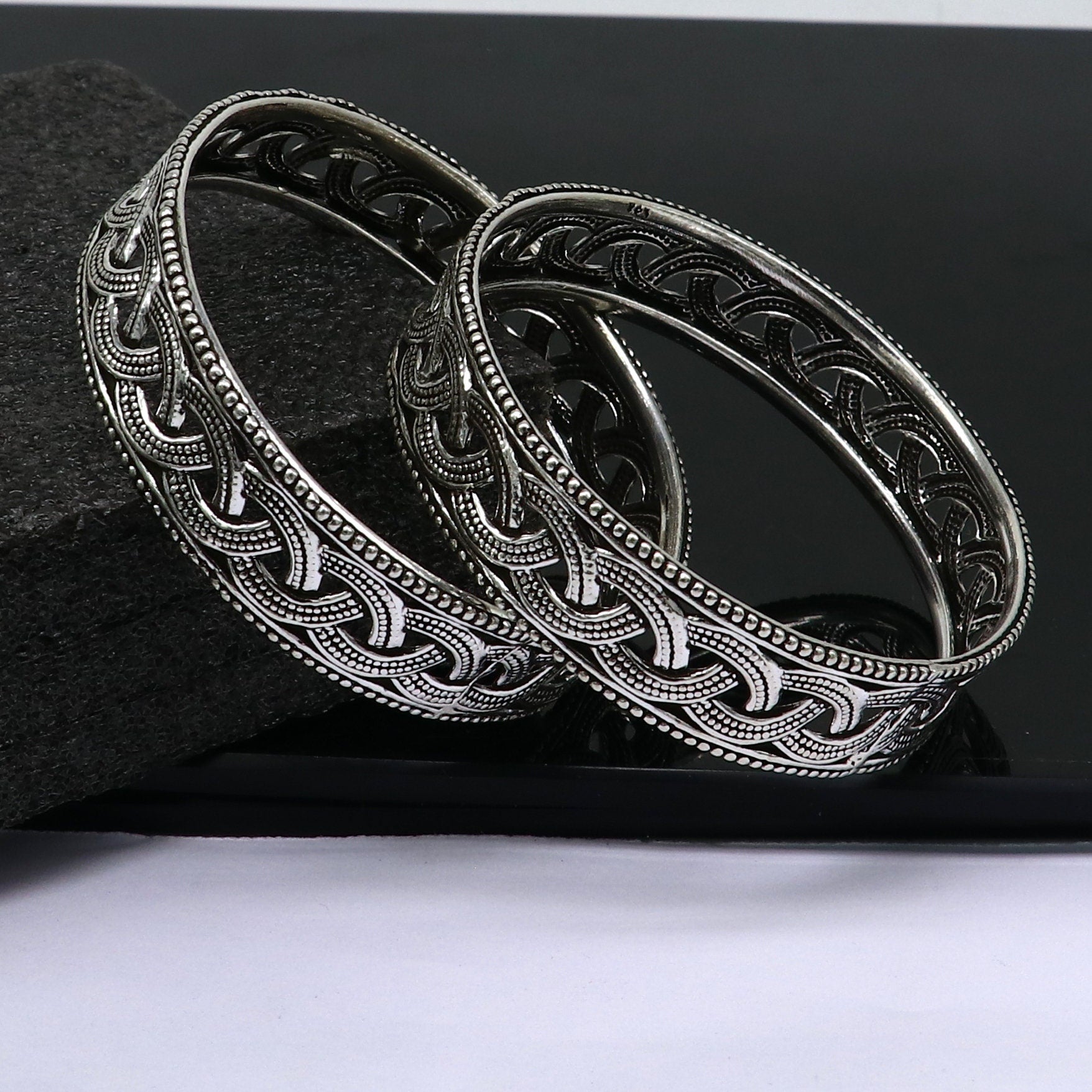 Floral style 925 sterling silver amazing customized bangle bracelet kada , best brides gifting ethnic stylish tribal fashion jewelry nba395 - TRIBAL ORNAMENTS