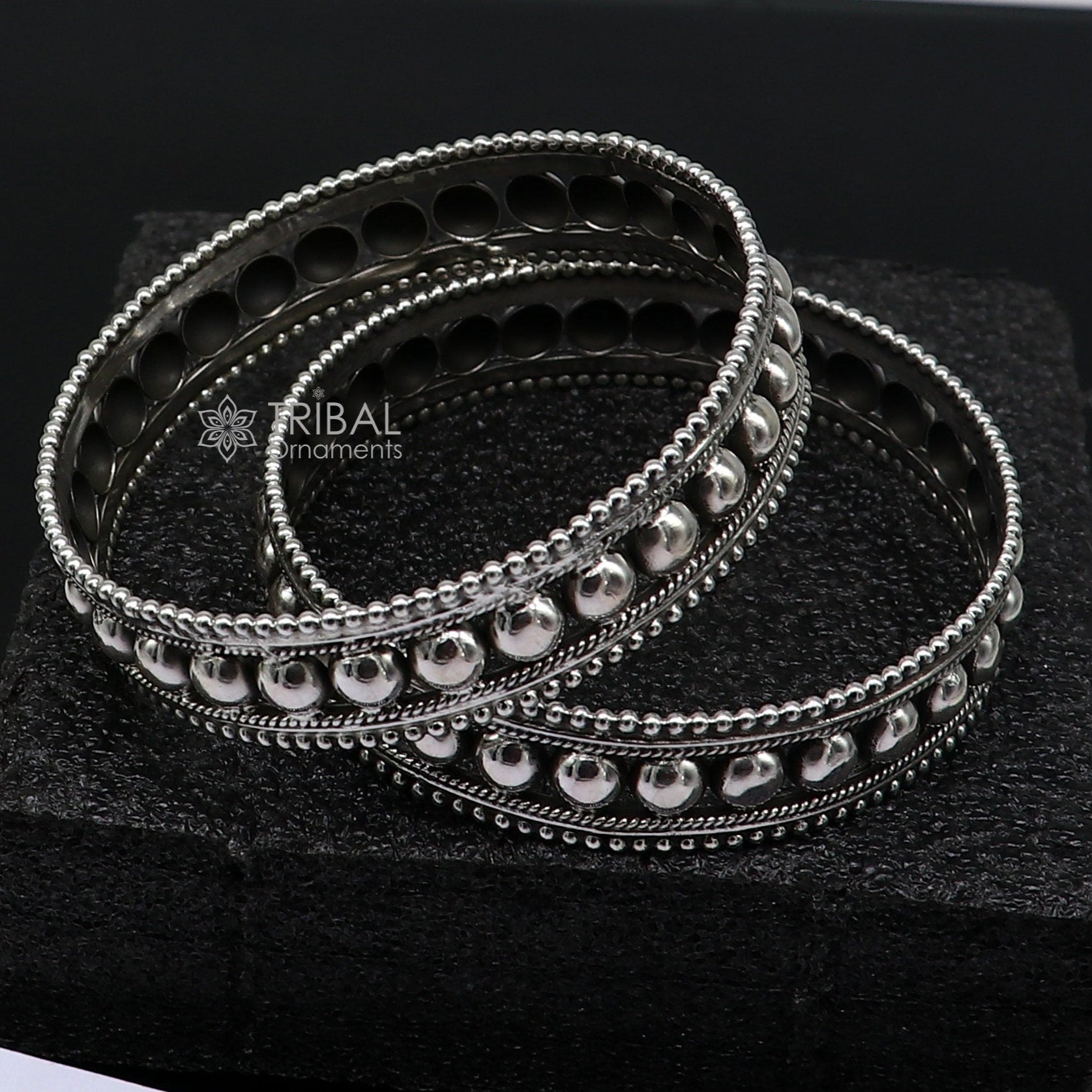 Tribal Ornaments handmade 925 sterling silver bangle bracelet with cultural design, perfect for weddings and bridal jewelry.