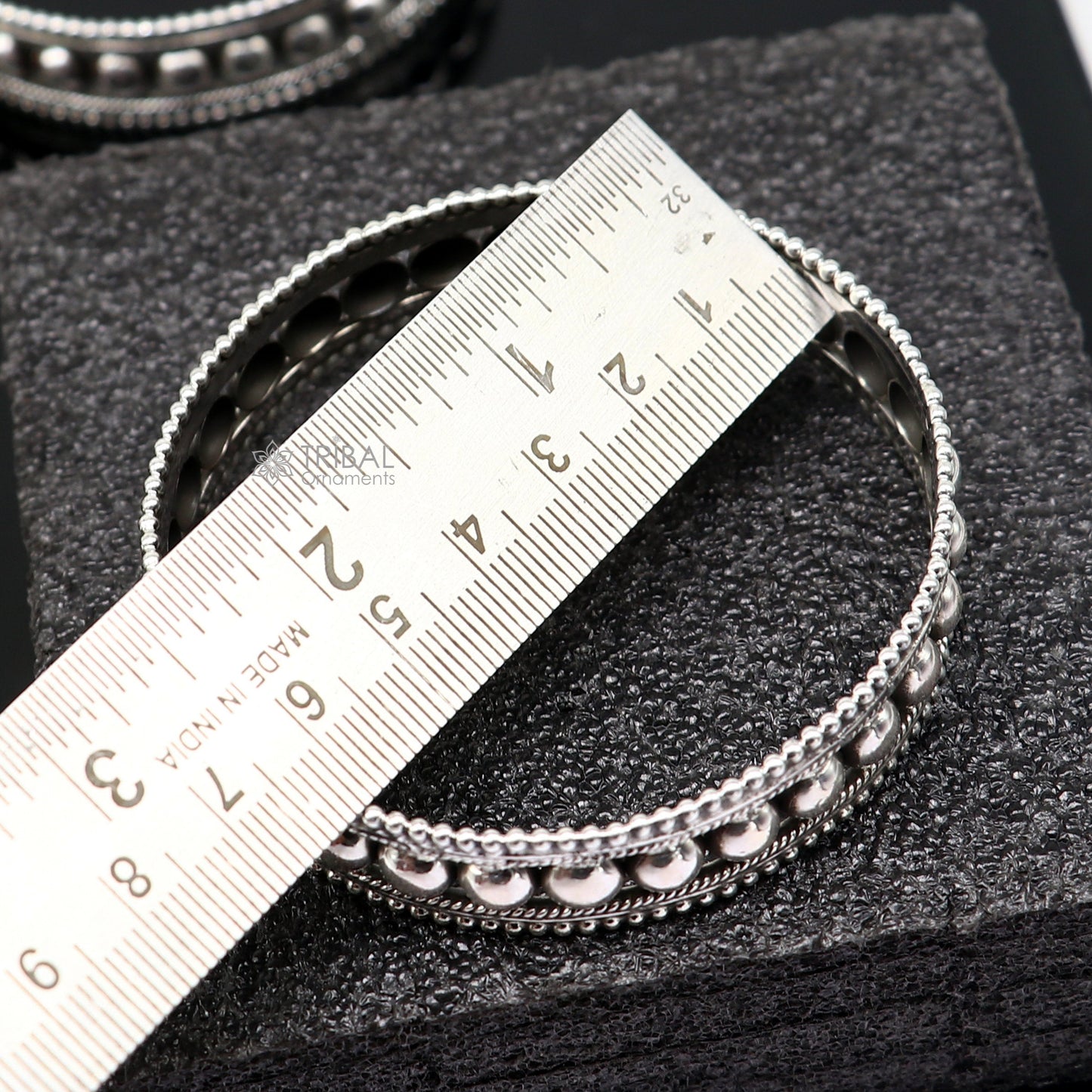 Tribal Ornaments sterling silver bangle bracelet with cultural design, handmade unique style, ideal for wedding jewelry and brides.