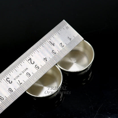 Small handmade silver puja bowl by TRIBAL ORNAMENTS, pure 999 fine solid silver temple utensil for religious rituals.