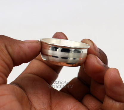 Handmade small silver puja bowl from Tribal Ornaments, crafted from 999 fine solid silver for temple puja accessories.