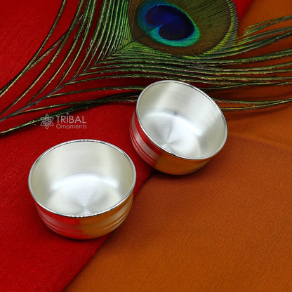 Small handmade silver puja bowl from Tribal Ornaments, traditional solid silver temple accessory for religious rituals.