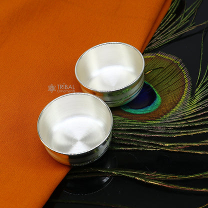 Handmade small 999 fine solid silver puja bowl by Tribal Ornaments, traditional temple accessories for Indian religious rituals.