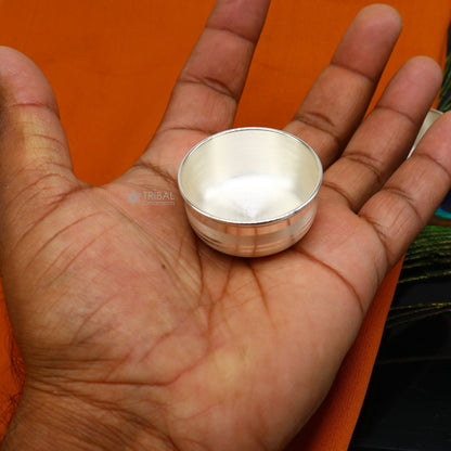 Handmade 999 fine solid silver small puja bowl from TRIBAL ORNAMENTS, traditional temple silver utensils for Indian puja rituals.