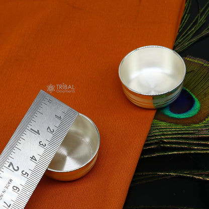 Handmade small silver puja bowl from TRIBAL ORNAMENTS, crafted from 999 fine solid silver for temple and ritual use.