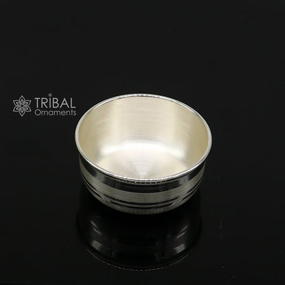 Handmade small silver puja bowl from Tribal Ornaments, crafted in 999 fine solid silver for temple rituals and puja ceremonies.