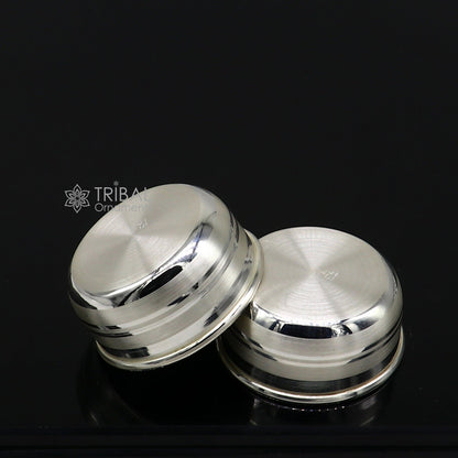 Handmade small silver puja bowl from Tribal Ornaments, pure 999 fine solid silver temple accessory for religious ceremonies.