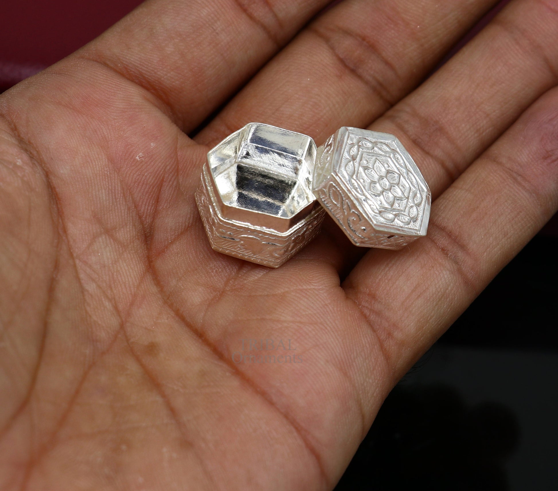 925 sterling silver trinket box, kajal box/casket box bridal square shape box collection, container box, eyeliner box gifting art stb352 - TRIBAL ORNAMENTS
