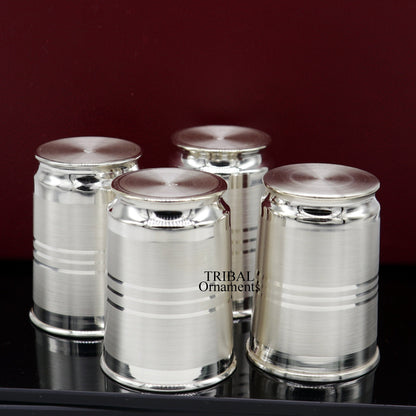 Handmade 999 pure fine silver water and milk tumbler, small and large sizes, with intricate tribal ornament details.