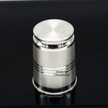Handmade 999 pure fine silver water and milk cup tumbler by Tribal Ornaments, with silver utensils and baby food dining flask.