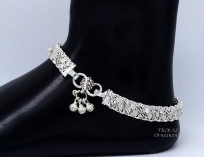 Gorgeous flexible sterling silver anklet with vintage tribal design, handmade tribal jewelry by TRIBAL ORNAMENTS
