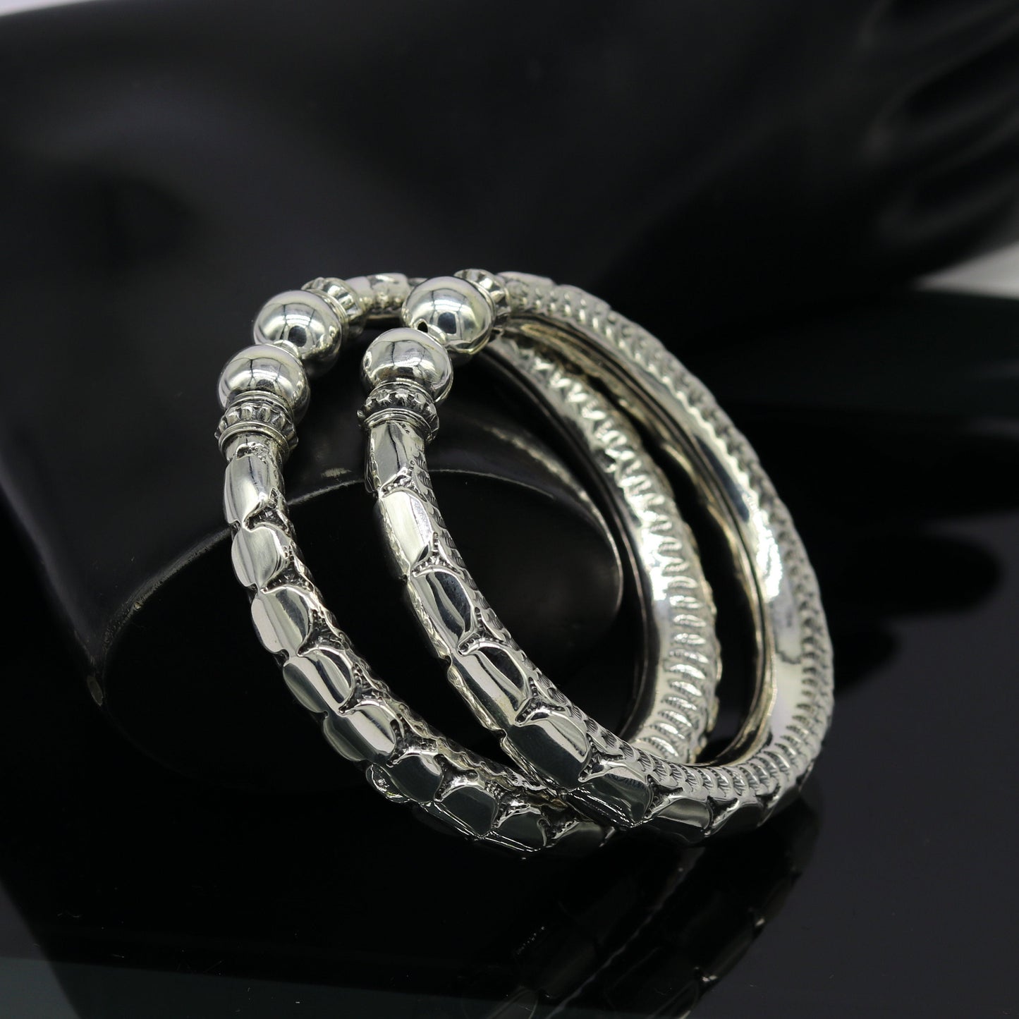 925 sterling silver handmade gorgeous customized work bangle bracelet kada pair, vintage antique design stylish bangle unisex jewelry nsk327 - TRIBAL ORNAMENTS