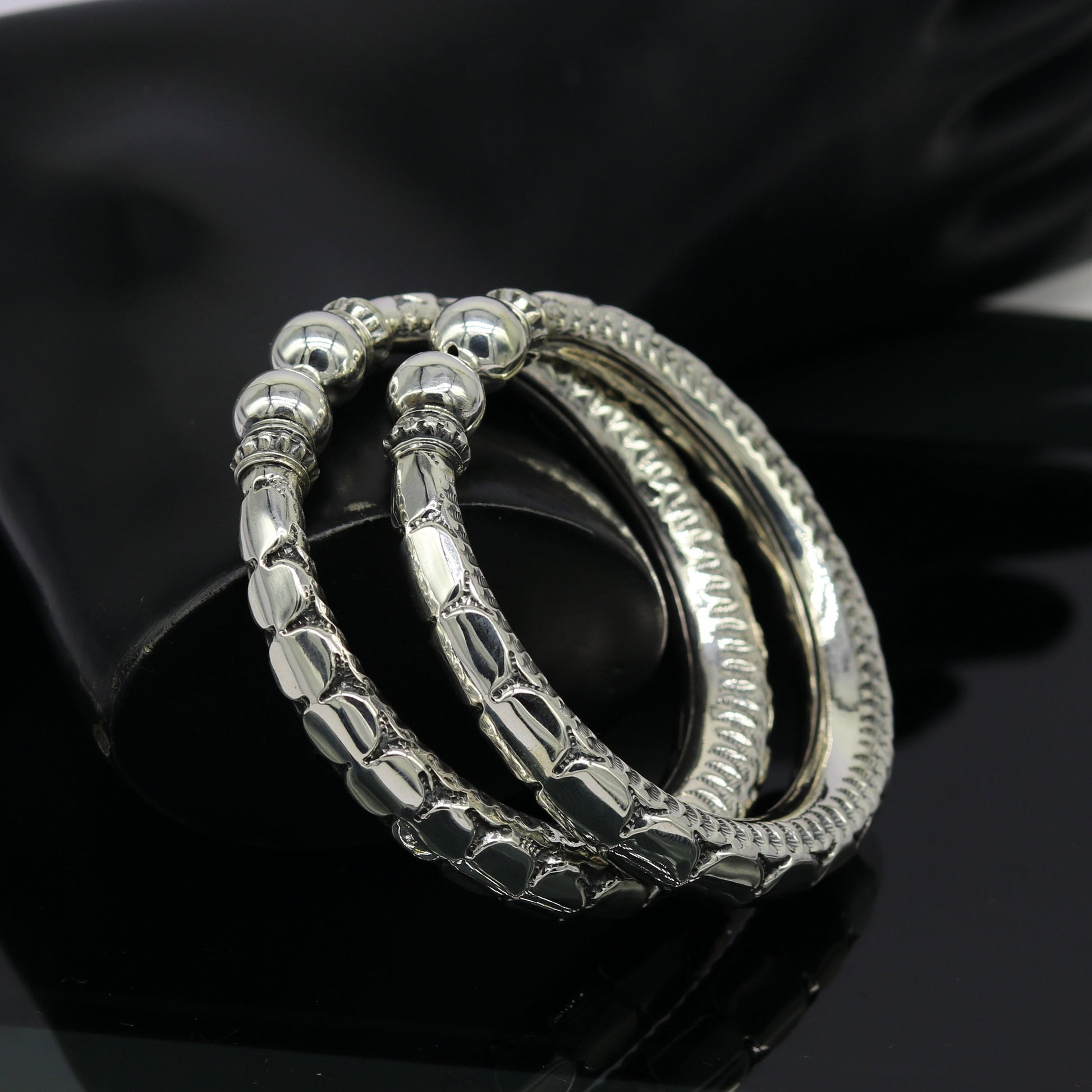 925 sterling silver handmade gorgeous customized work bangle bracelet kada pair, vintage antique design stylish bangle unisex jewelry nsk327 - TRIBAL ORNAMENTS