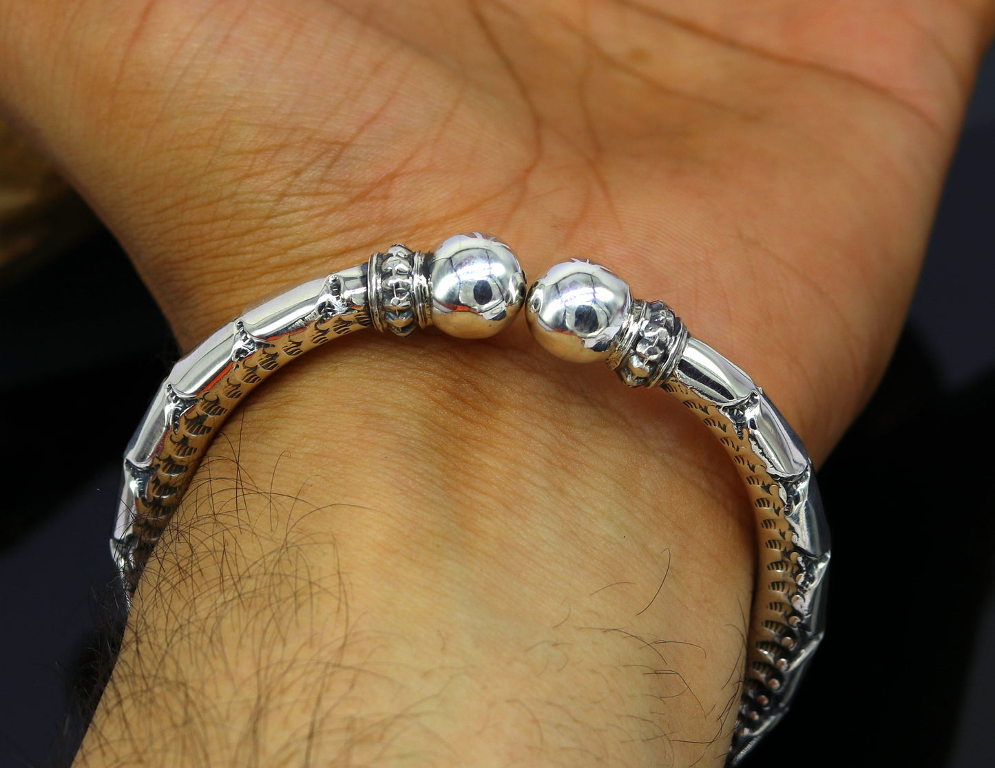 925 sterling silver handmade gorgeous customized work bangle bracelet kada pair, vintage antique design stylish bangle unisex jewelry nsk327 - TRIBAL ORNAMENTS