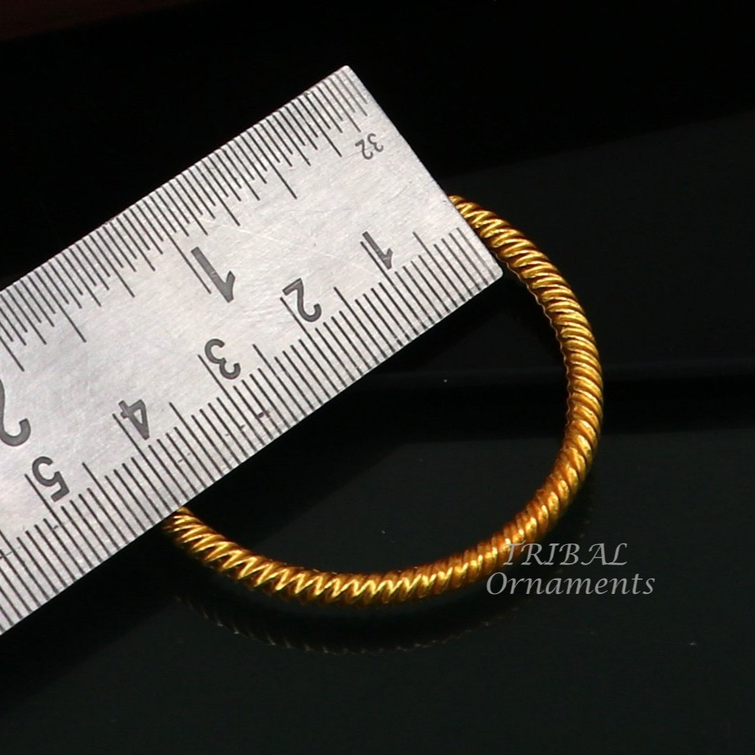 22K yellow gold baby bangle with vintage ball face design, handmade tribal ornament jewelry for kids, hallmarked certified gold Kada