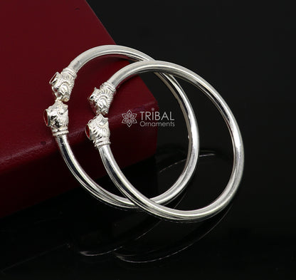 Sterling silver lion face design trendy kada bracelet by TRIBAL ORNAMENTS, lightweight jewelry for men and girls, handmade cultural style