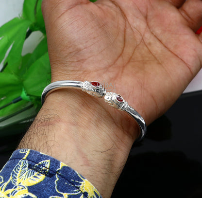 Sterling silver lion face design trendy kada bracelet by TRIBAL ORNAMENTS, lightweight jewelry for men and girls, handcrafted and stylish.