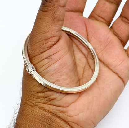 925 sterling silver handmade plain shiny bright customized bangle bracelet kada, excellent personalized gifting unisex jewelry nsk358 - TRIBAL ORNAMENTS