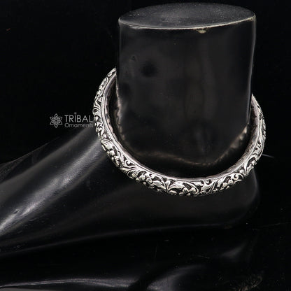 925 sterling silver vintage tribal ankle bracelet with antique oxidized design, handcrafted foot kada jewelry by TRIBAL ORNAMENTS