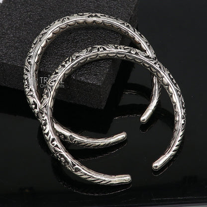 Vintage 925 sterling silver tribal ankle bracelet with antique oxidized design, handmade foot kada, ethnic silver jewelry.