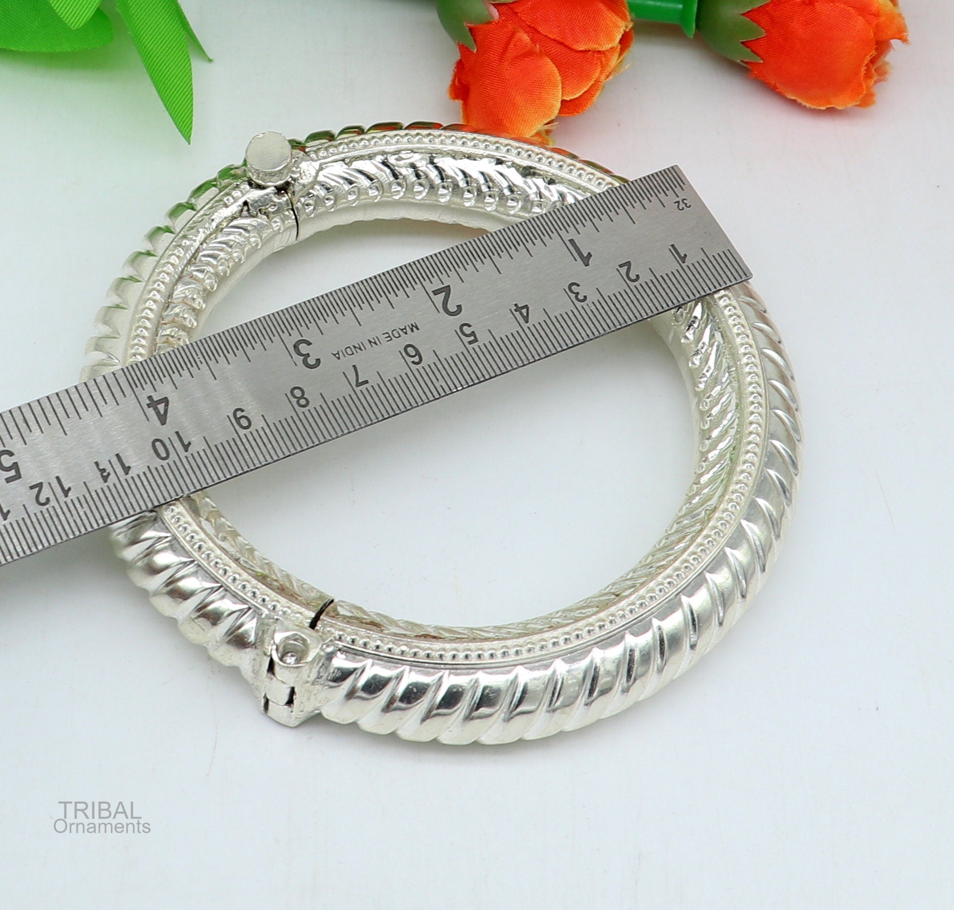 Traditional vintage style handmade craftsmanship silver kada foot bracelet anklet kada tribal jewelry from rajasthan india nsfk39 - TRIBAL ORNAMENTS