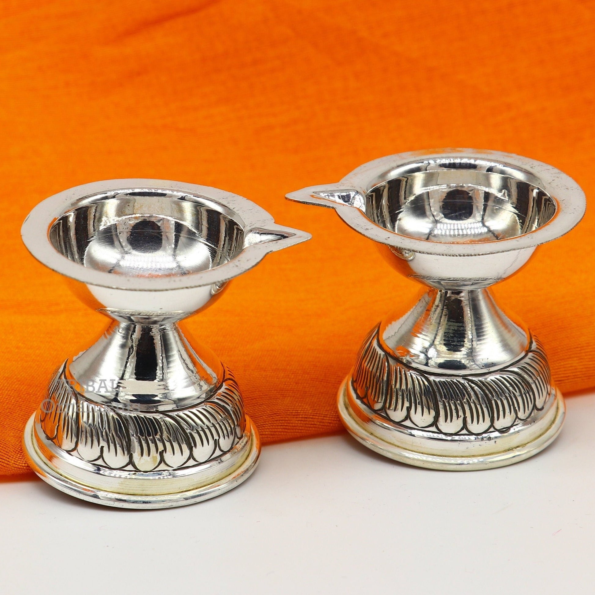 925 sterling silver customized chitai and kandrai work oil lamp, traditional silver Deepak for puja and temple use.